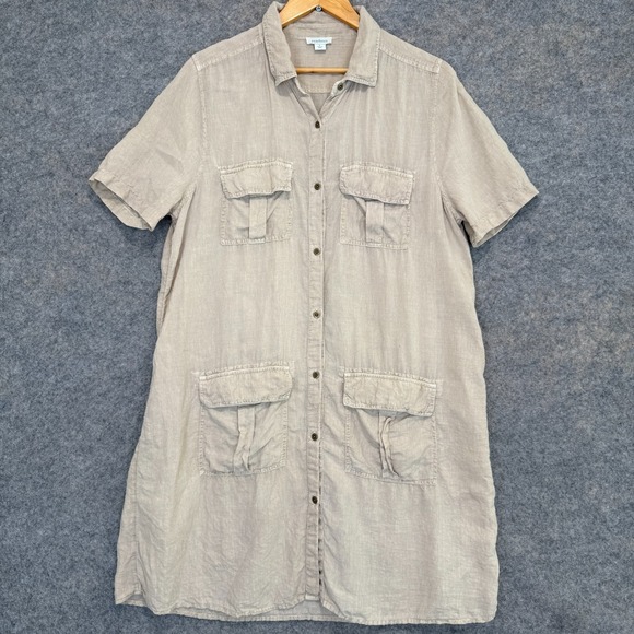 Sundance 100% Linen Sheath Safari Dress Women Large Utility 4 Pocket Harper Boho - Picture 1 of 13